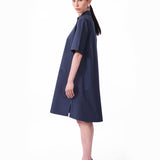 KNTLGY Navy Blue Oversize Poplin A-Line Dress