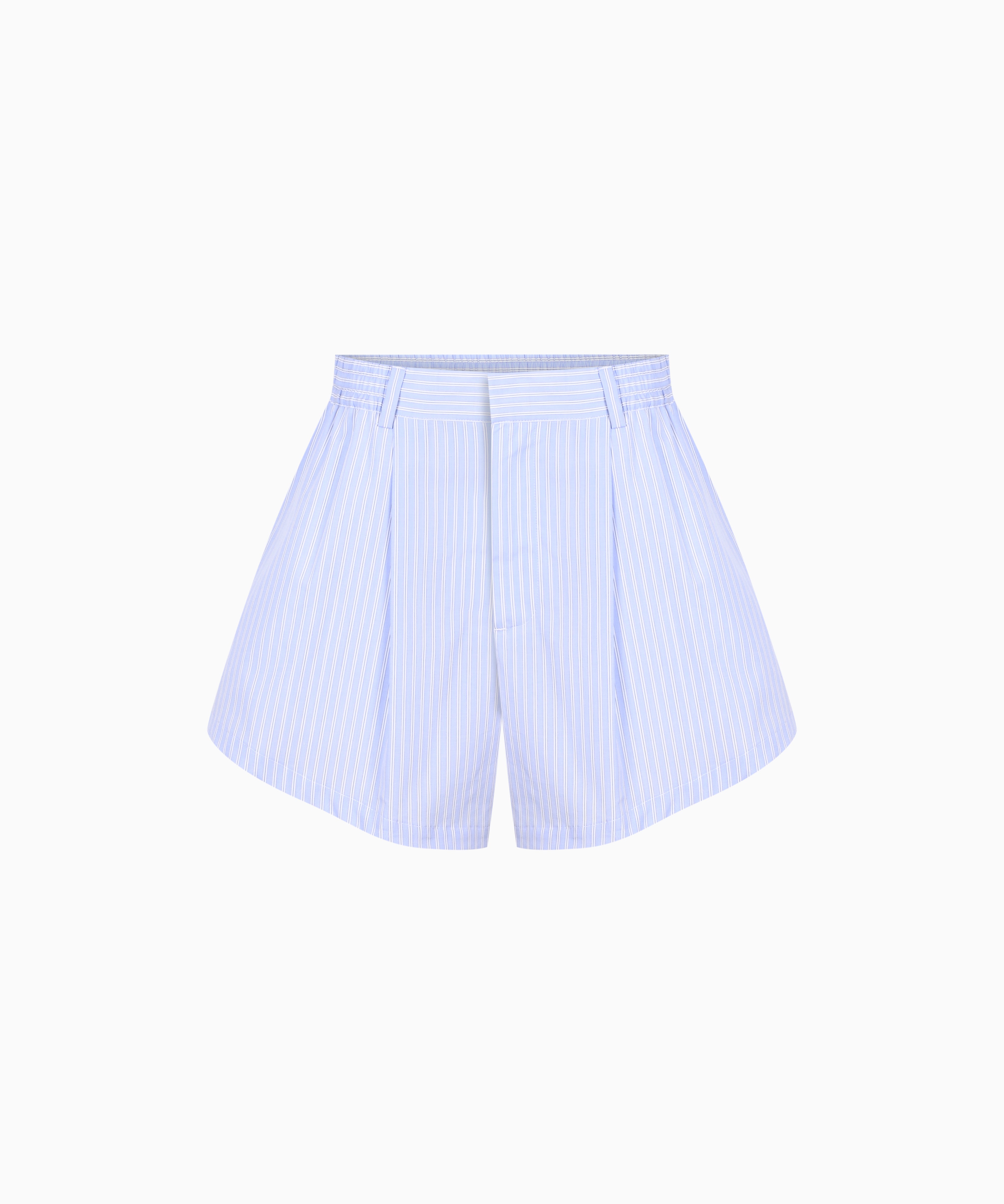 KNTLGY Striped Pleated Shorts – light blue high-waist pleated shorts with stripes