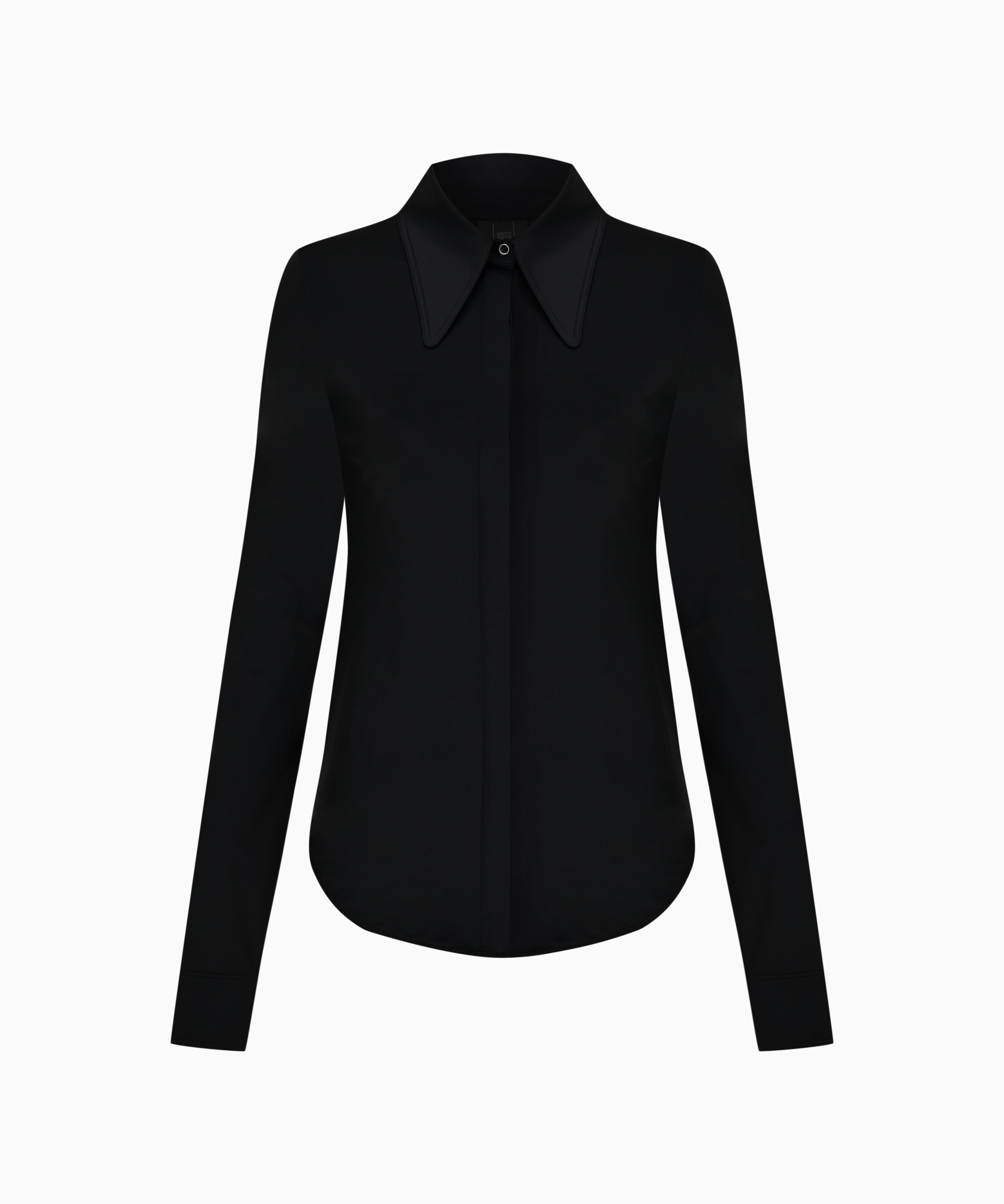 KNTLGY Fitted Stretch Shirt – black long-sleeve fitted shirt with sharp collar and stretch fabric