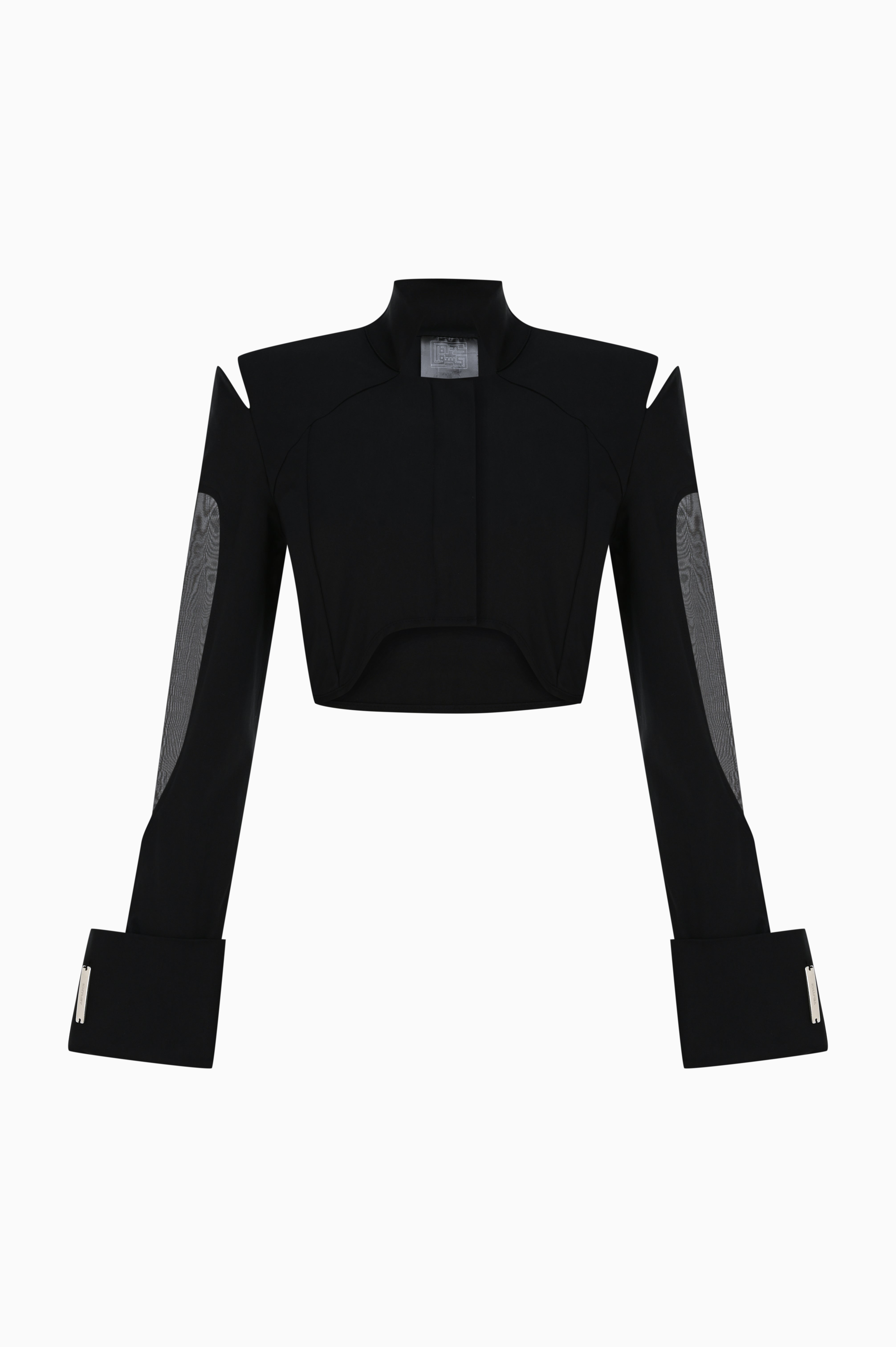 KNTLGY Black Organza Woven Crop Shirt