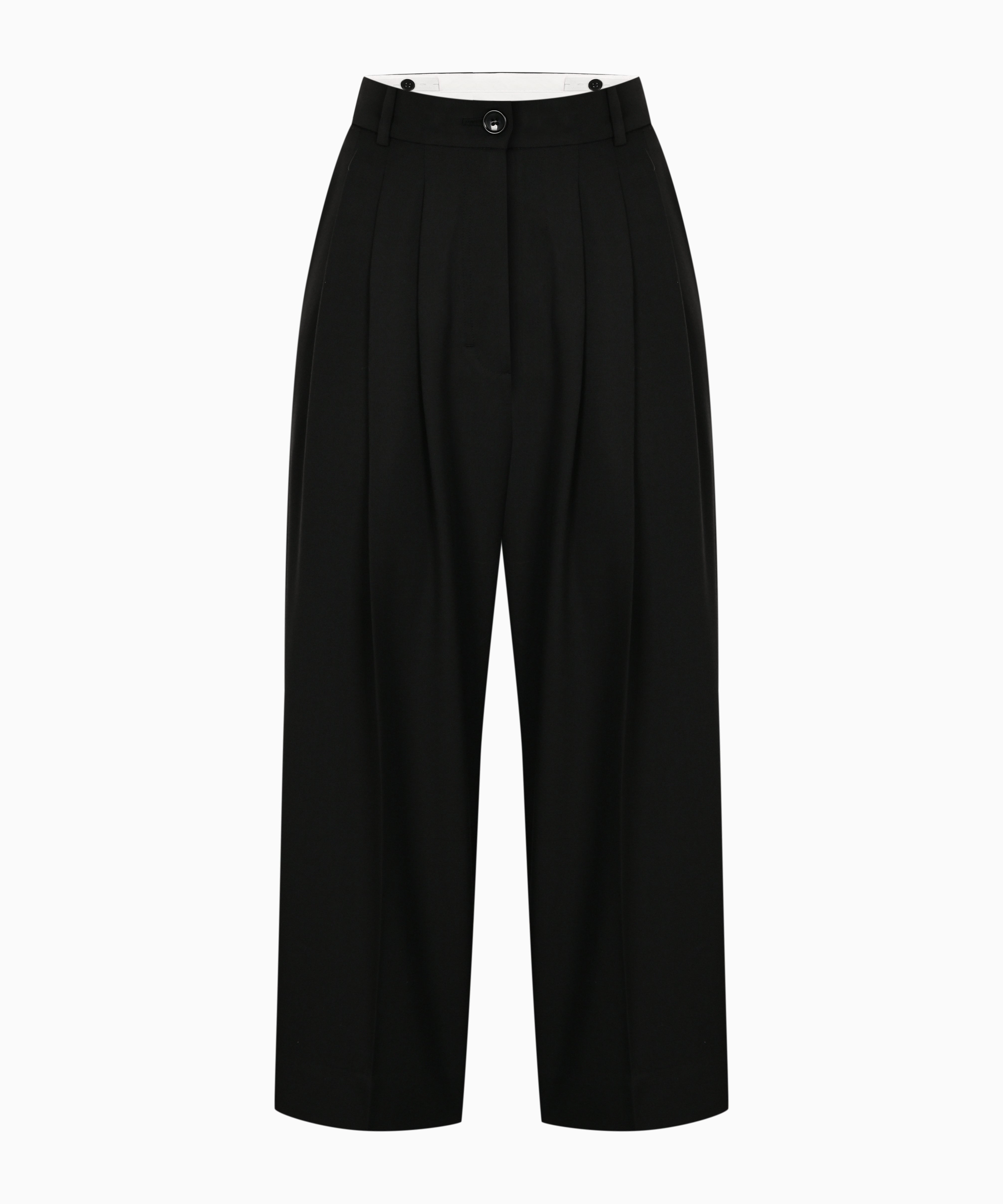 KNTLGY Pleated Wide-Leg Trousers – black high-waist wide-leg pants with front pleats
