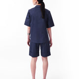 KNTLGY Navy Blue Oversize Poplin A-Line Shirt