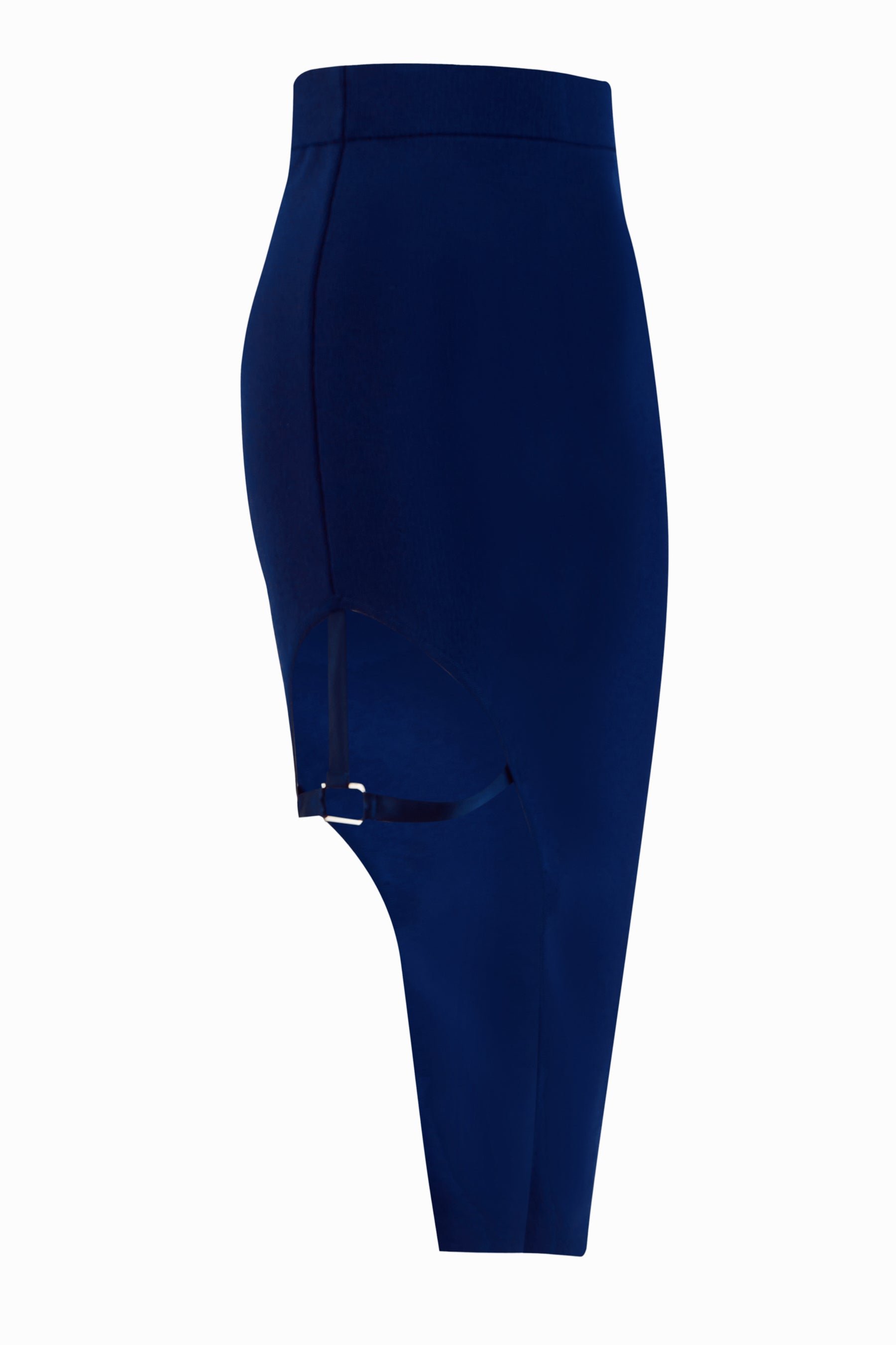 KNTLGY Navy Blue Asymmetric Knitted Midi Skirt