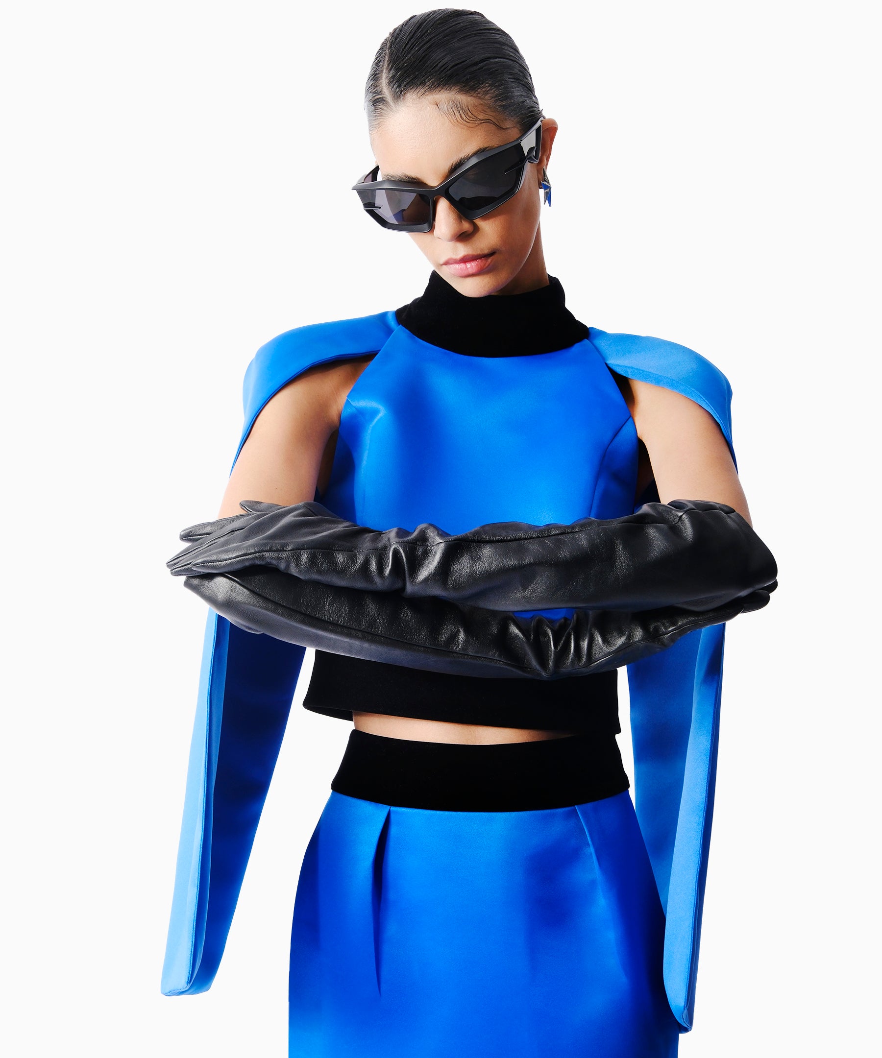 KNTLGY Opulent Blue Swirl Sateen Üst