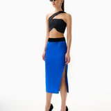 KNTLGY Opulent Blue Swirl Sateen Skirt