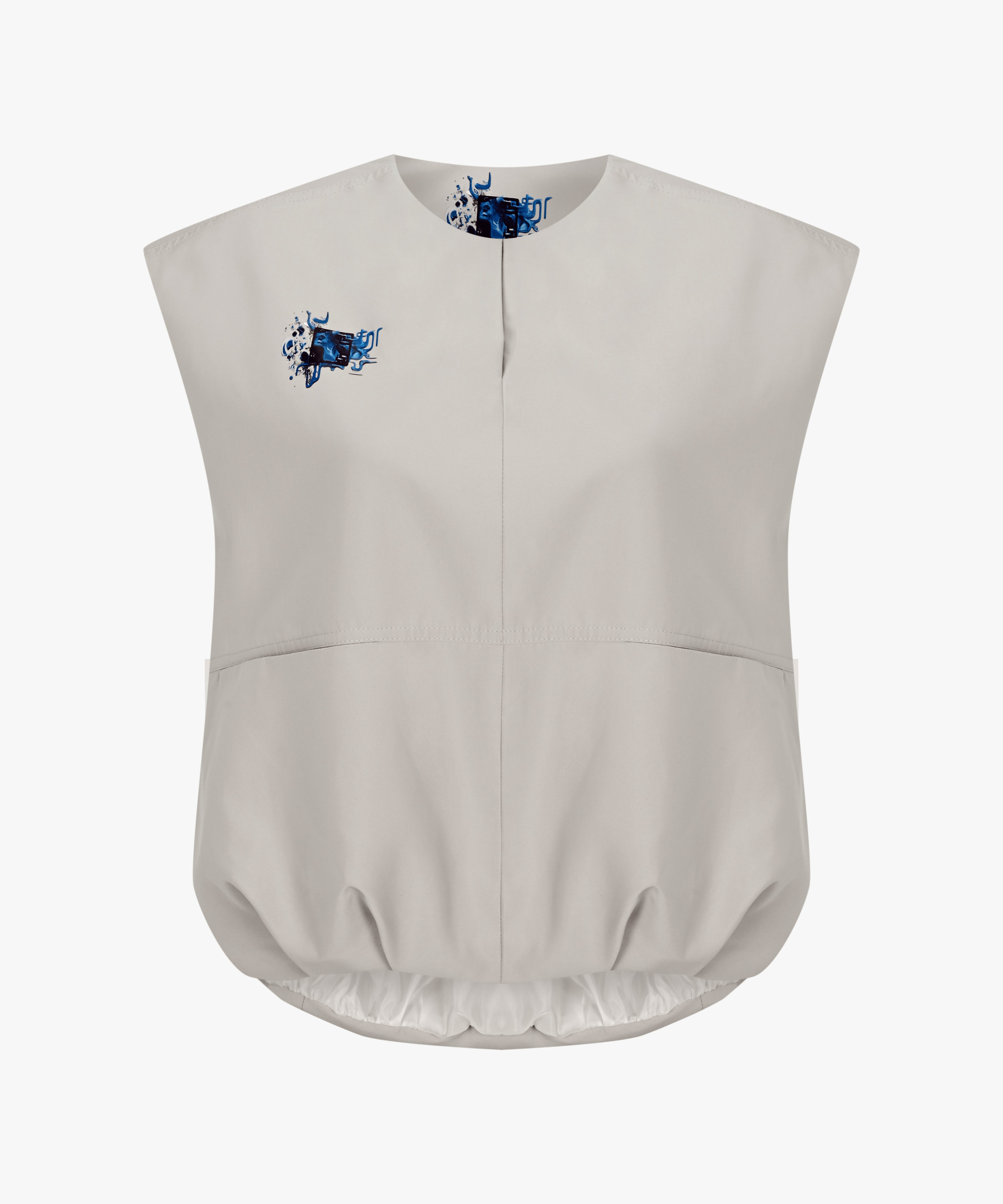 KNTLGY x Samsung Z Flip6P Voluminous Top – grey sleeveless voluminous top with blue detailing