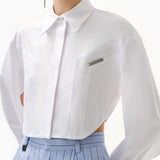 KNTLGY White Woven Crop Shirt