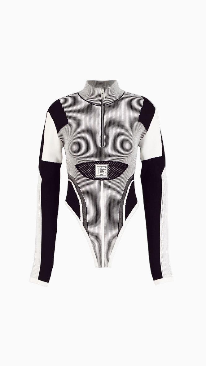 KNTLGY High Neck Stripped Bodysuit
